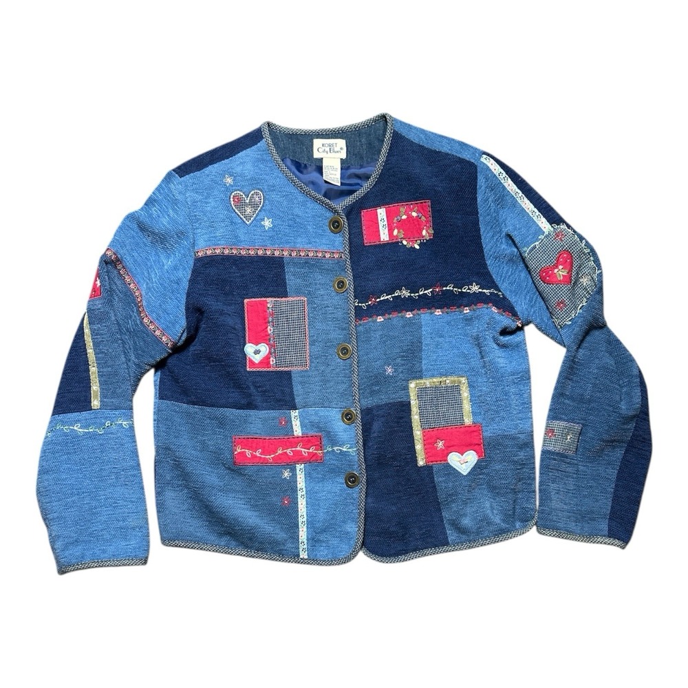 Vintage Koret‎ City Blues Patchwork Jacket Cottage Core Granny core Blue L